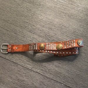 Vintage Brown Studded coin Leather Belt